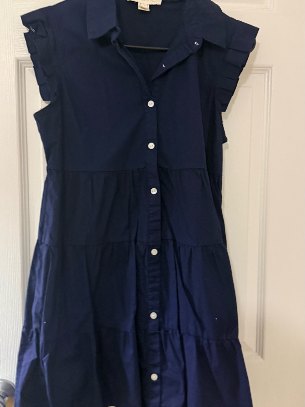 Monteau Navy Tiered Button-Down Midi Dress